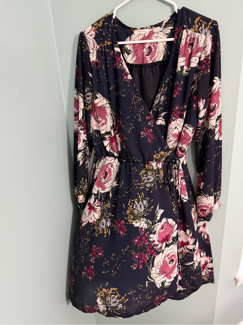 Maurices Navy Dress with Pink & Cream Floral Print